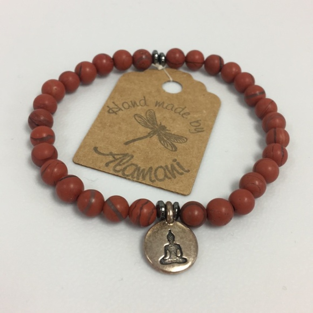 Handmade stone beads stretch bracelet with charm